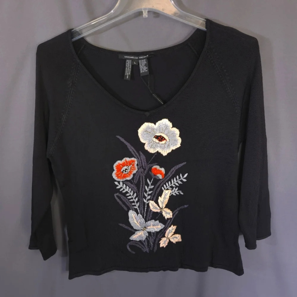NWT Michelle Nicole Floral Embroidered Sweater Womens Size Large GoblinCore Boho